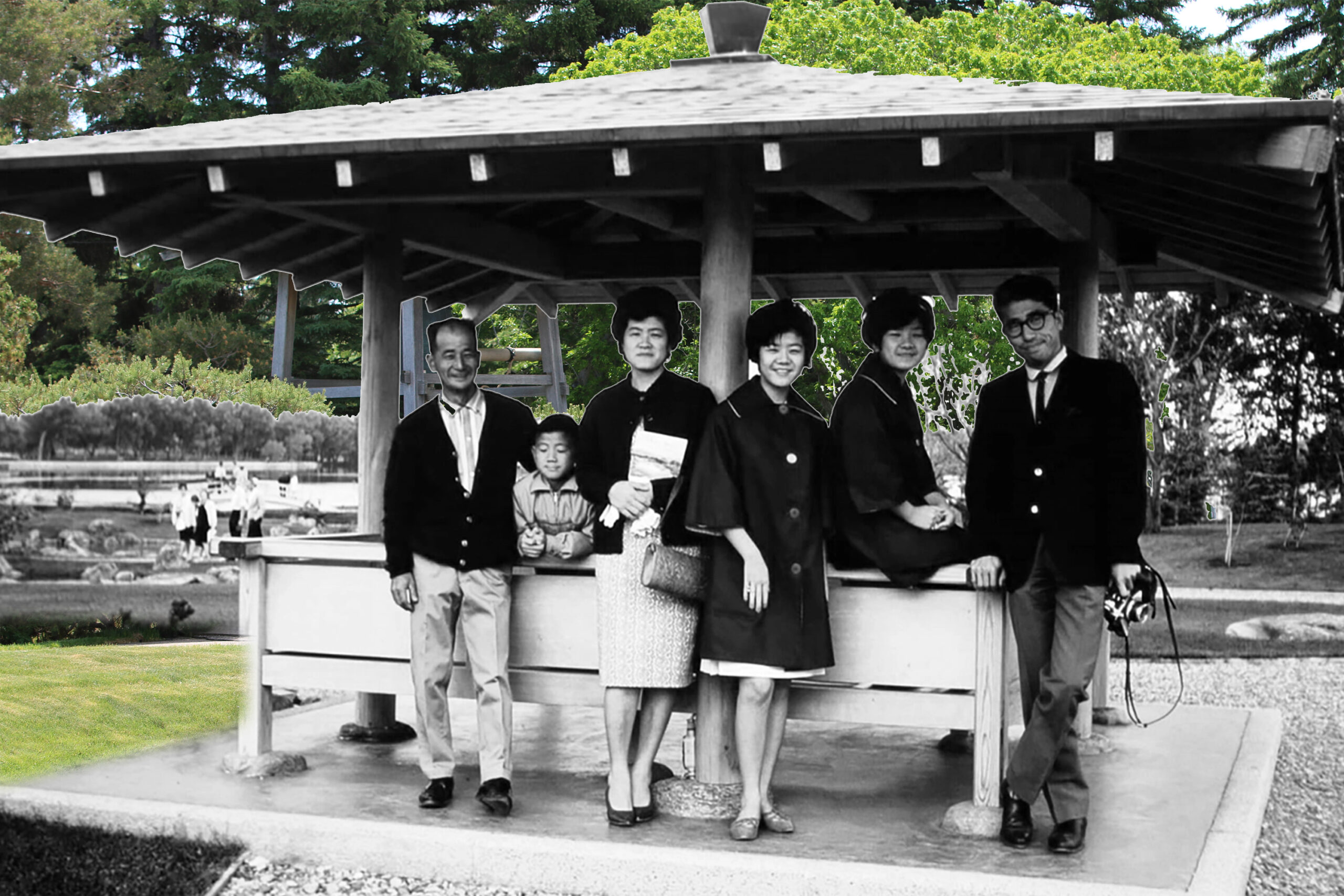 Tourists at Nikka Yuko Japanese Garden in the last century
