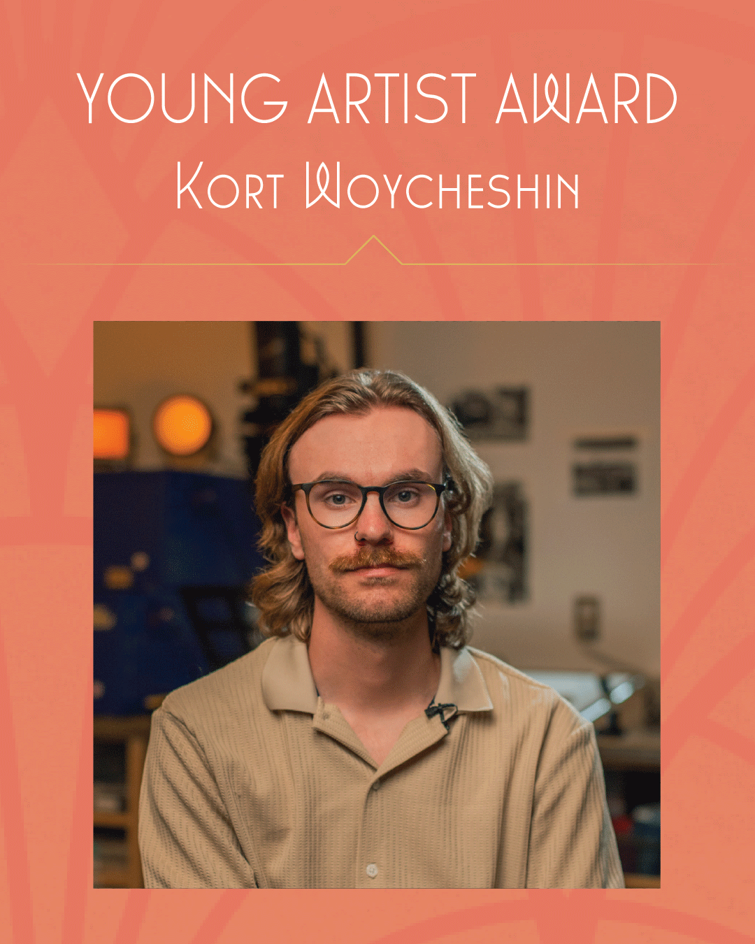 Photo of Kort Woycheshin on a coral background with Mayor's Luncheon type.