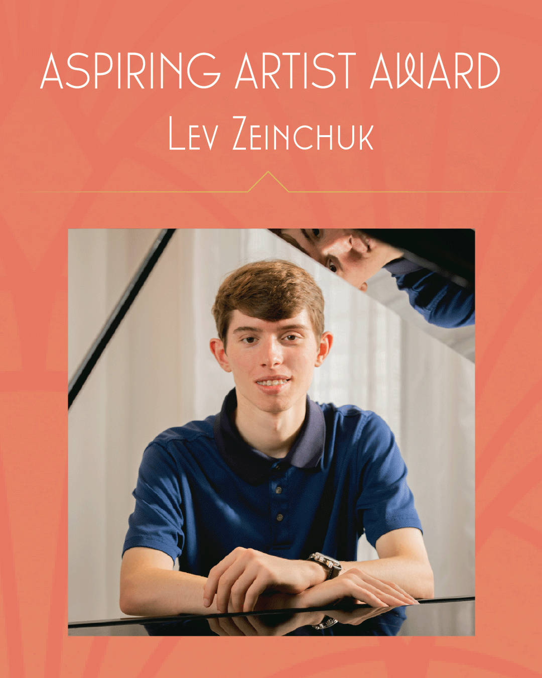 Photo of Lev Zienchuk on a coral background with Mayor's Luncheon type